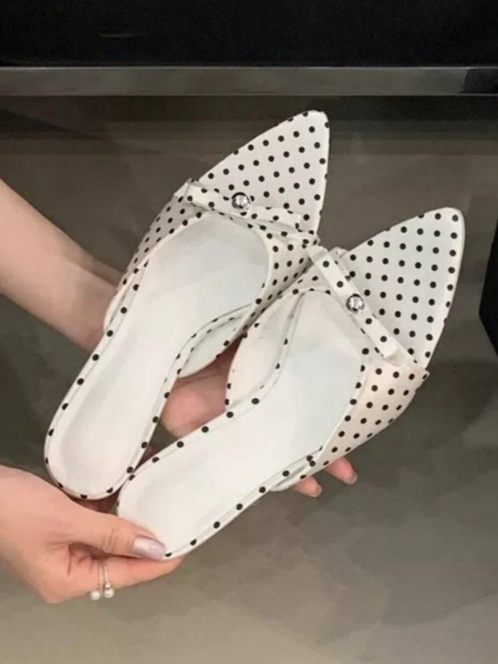 White Women's polka dot  Pointed Toe Stiletto Heel Sandals